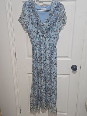 Maxi Dress With Blue And Brown Print